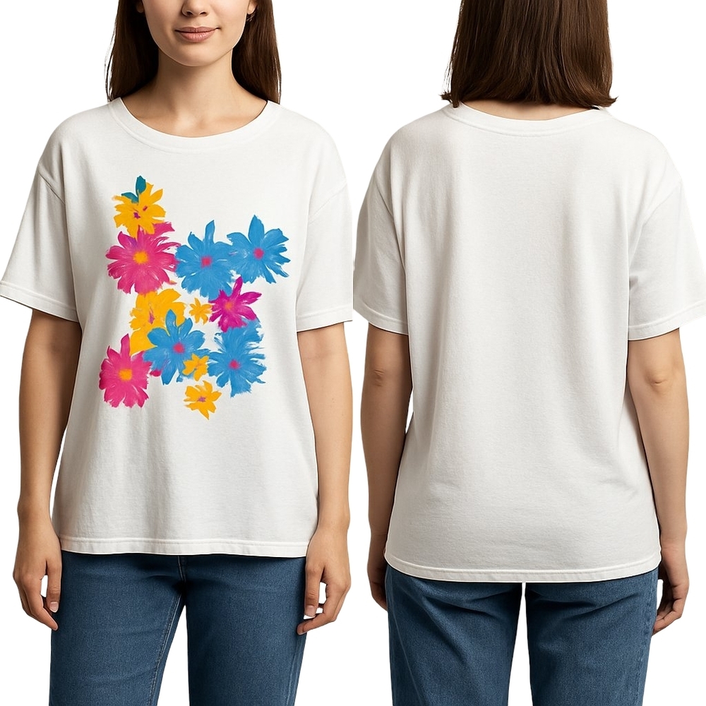 VINTAGE 90s Flower Shirt Women One Size White Floral Tee Single Stitch
